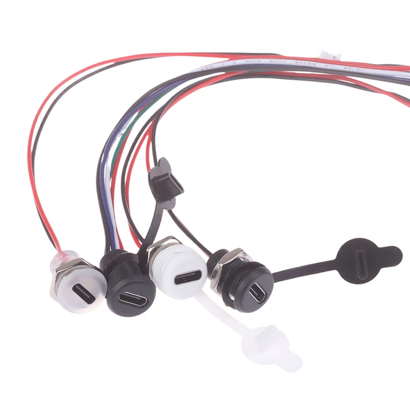 1PC Female Socket Charging Interface With Welding Wire USB Type-C Waterproof Connector Direct Compression Female Base