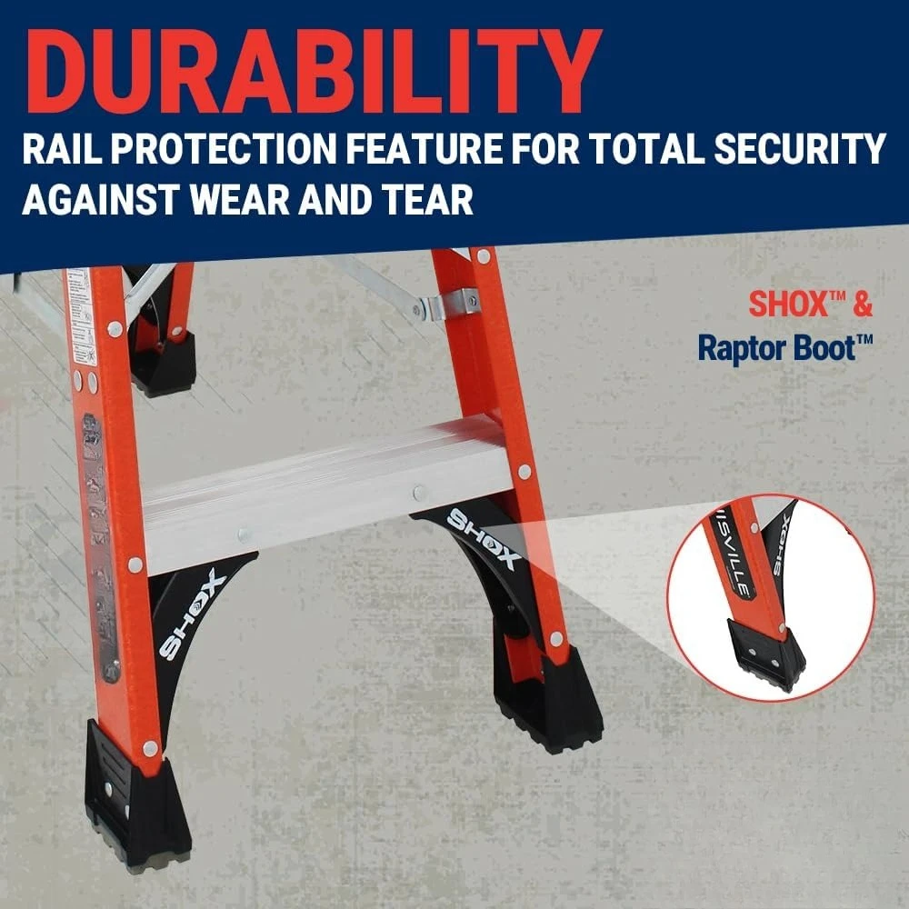 Escalera delantera doble de fibra de vidrio de 14 pies, capacidad de carga de 375 libras, tipo IAA, FM1414HD