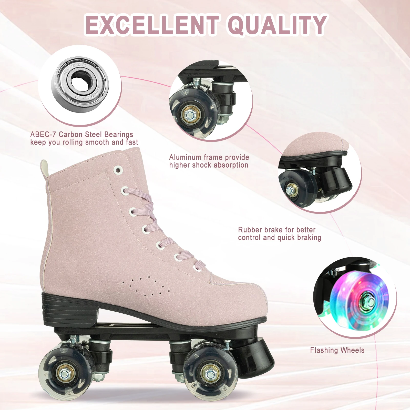 Quad Roller Skates Double-Row 4 Wheels Skate Shoes For Women Adult High Top PU Leather Classic Outdoor Skating Training Sneakers