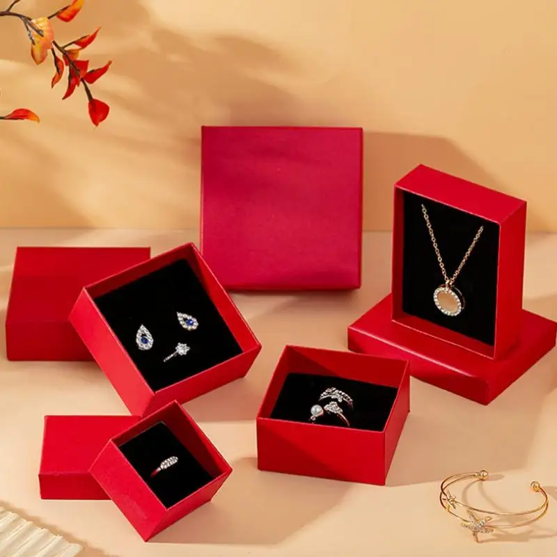 Rote Schmuckbox mit Baumwollpolster, Papier-Schmucketui, tragbare Reisebox für Ringe, Ohrringe, Halsketten, Geschenkverpackung, Aufbewahrungsboxen – Detail 8