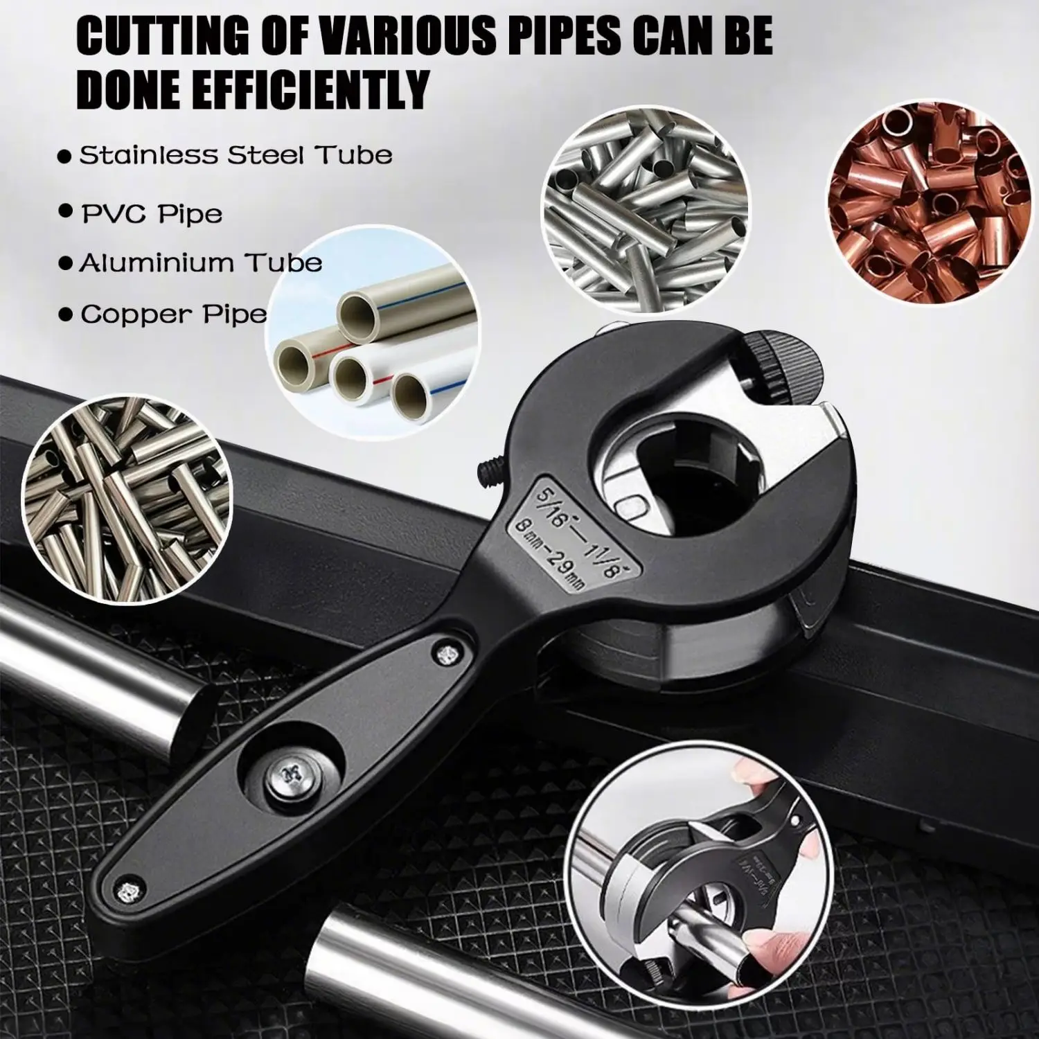 Ratcheting Copper Pipe Cutter 6-23mm/8-29mm Tubing Cutter with Built In Deburring Tool Works for Copper Metal PVC PPR Plastic