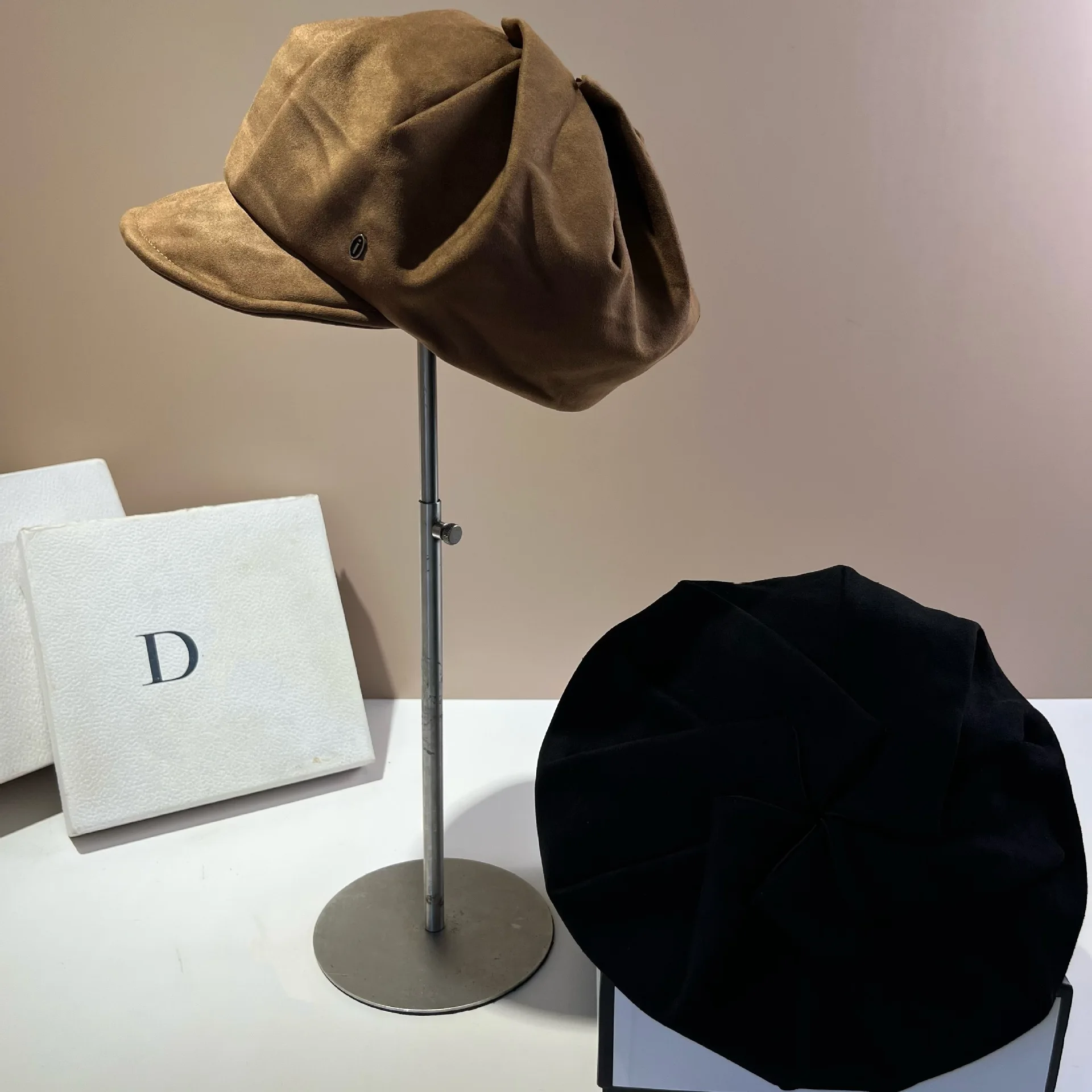 벨벳 스웨이드 베레모, 여성용 빈티지 가죽 뉴스보이 캡, 가을 겨울용 우아한 오버사이즈 베이커 보이 클로슈