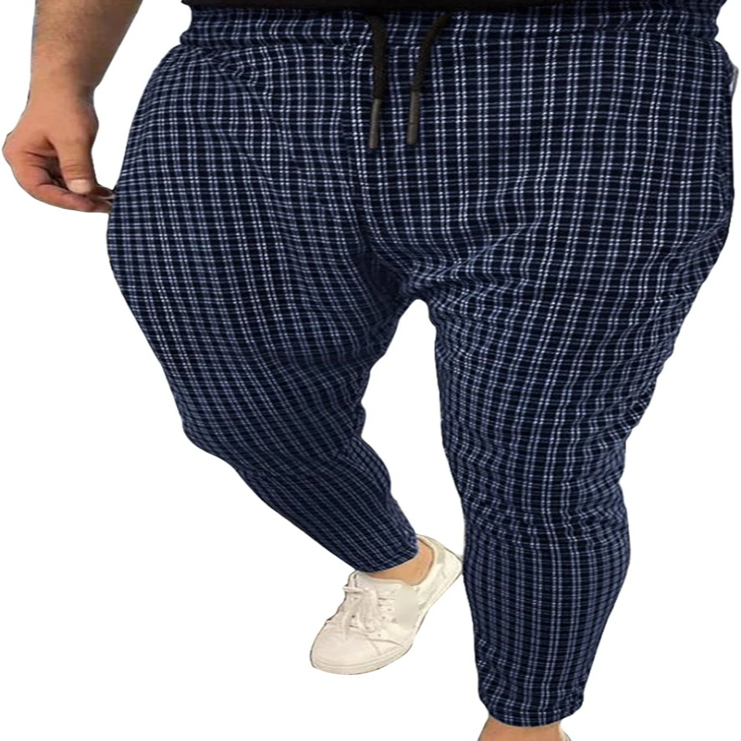 Stylish and cozy Men's Slim Fit Plaid Jogger Pants featuring Convenient Elastic Waist and Drawstring for the Perfect Fit, Comple