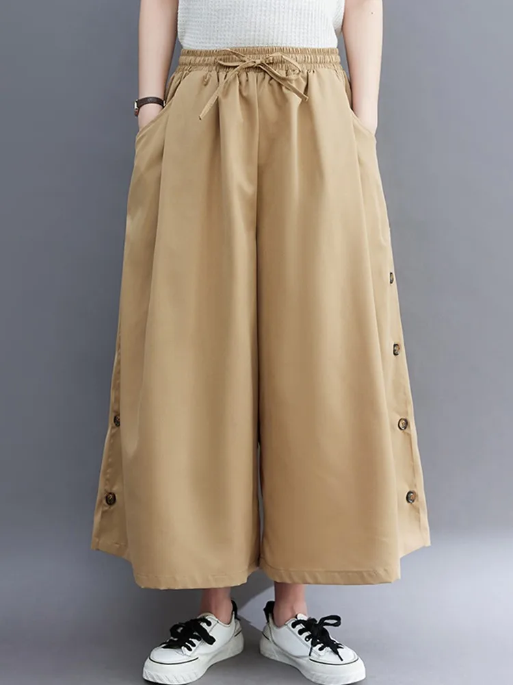 

100% Cotton Wide Leg Pants Women New 2023 Spring Korean Style Solid Color Loose High Waist Female Ankle-length Pants B2399