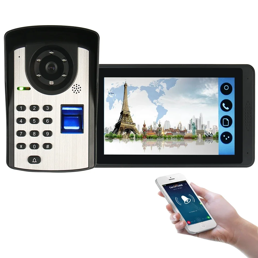 7 inch Monitor Wifi Wireless Intercom Fingerprint Video Door phone for Home