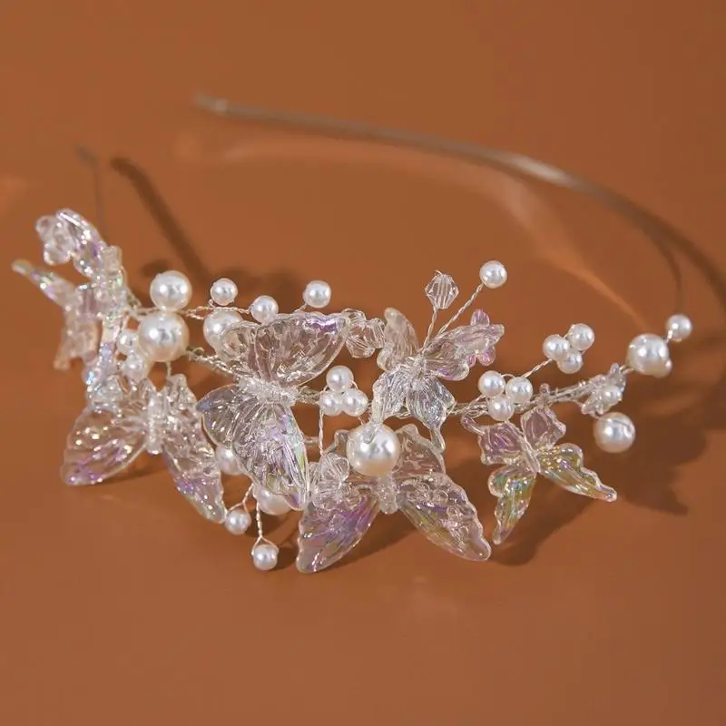

31BB Resin Hairband with Intricate Butterfly Design Crystal Pearls Delicate Headpiece Suitable for Sensitive Scalp Wear