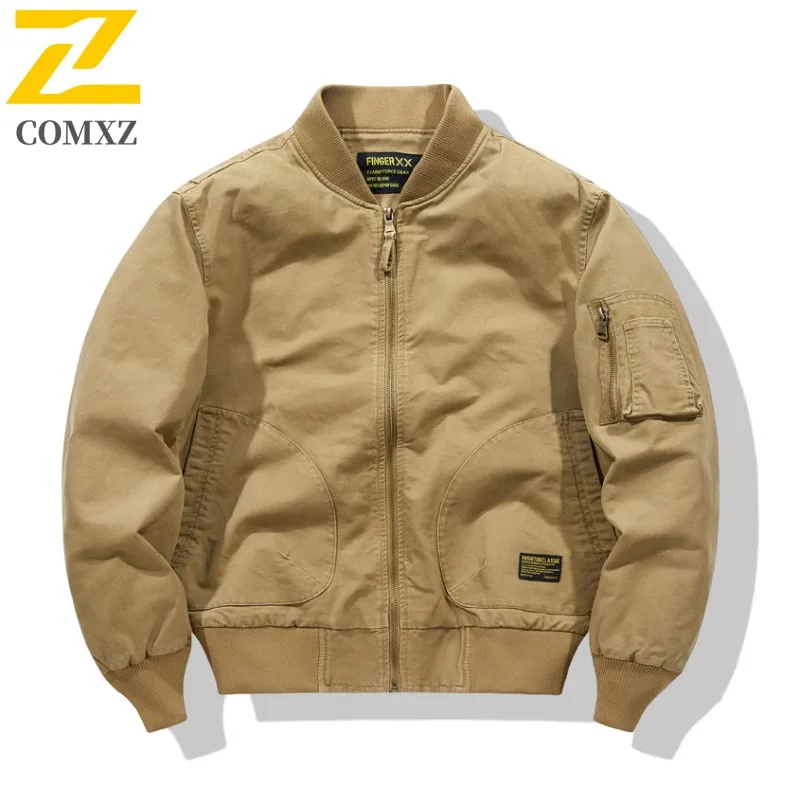 COMXZ Men Trendy Jacket Outdoor Windproof Travel Hunting Camping Pure Cotton Outerwear Lightweight Baseball Collar Trench Coat