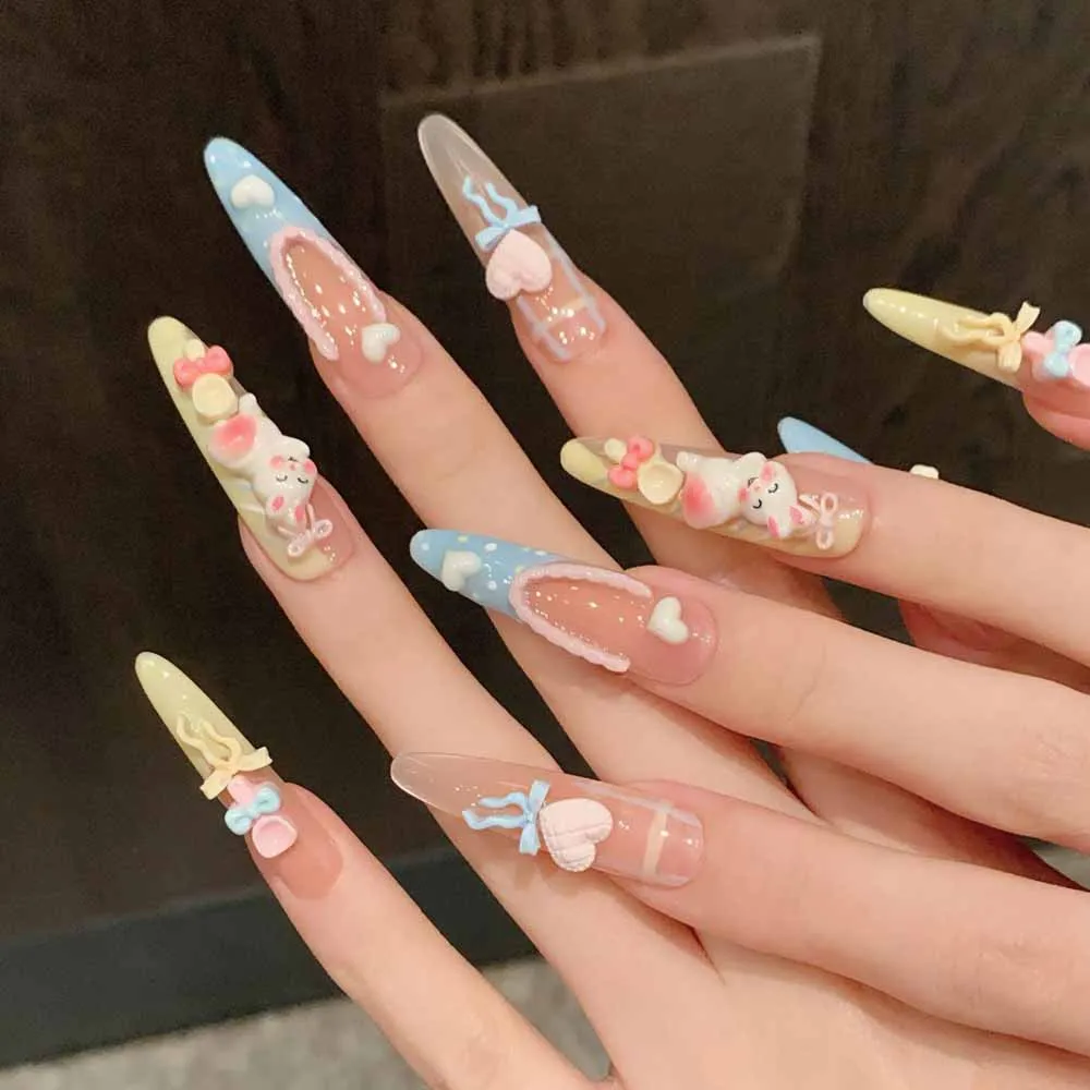 100 Stück süße blaue Schleife 3D Nail Art Dekorationen Mini Harz Band Nagel Charms Strass Charms Nagel Zubehör Maniküre DIY