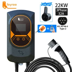 EVSE Wallbox Type2 Cabo 32A 7.6KW EV Carregador de carro 11KW 22KW Estação de carregamento trifásica APP Controle de cartões RFID para veículos elétricos