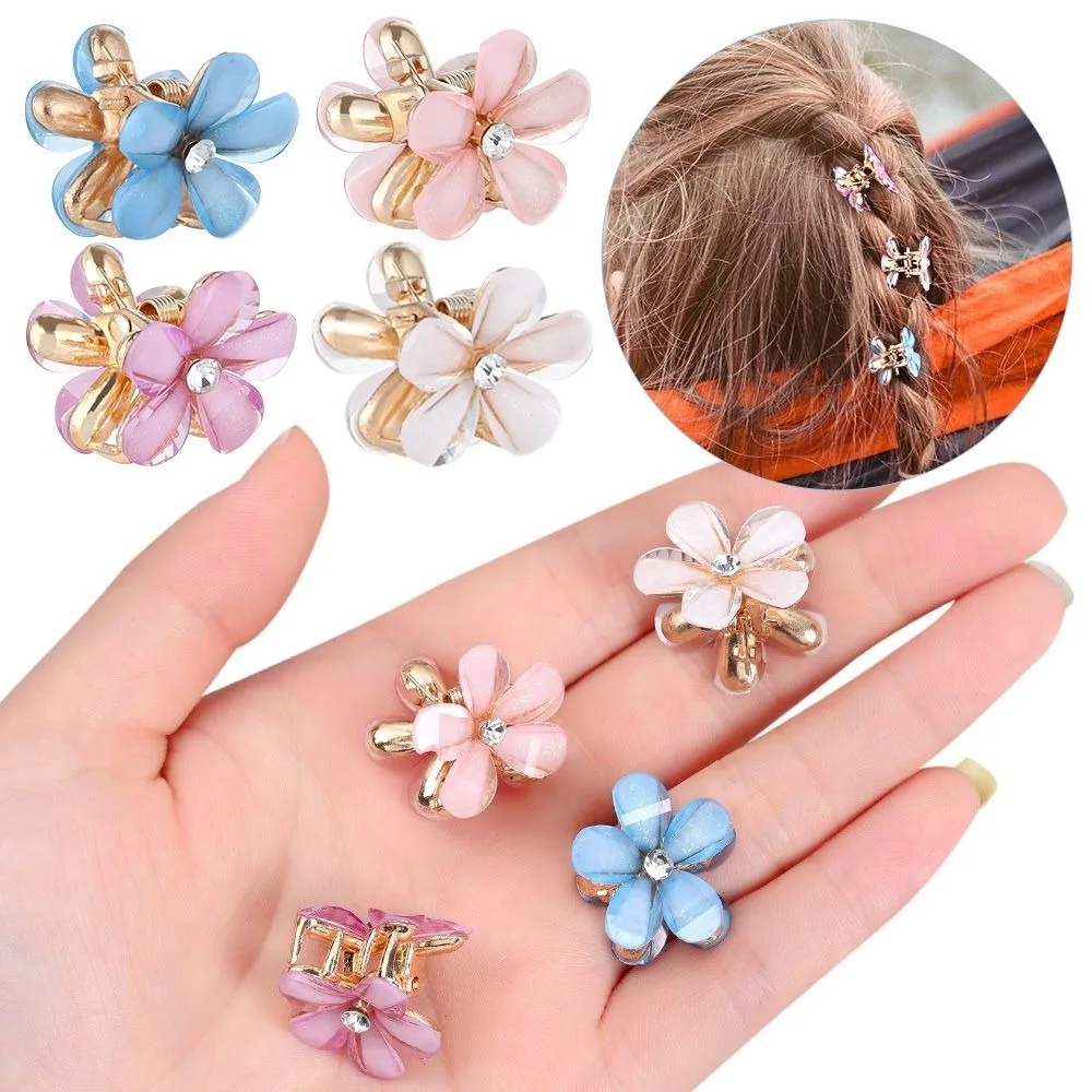 1/10pcs Cute Camellia Mini Grab Clips Small bangs Clip Crystal Flower Headdress Flower Crystal Hair Clip Jewelry Gift