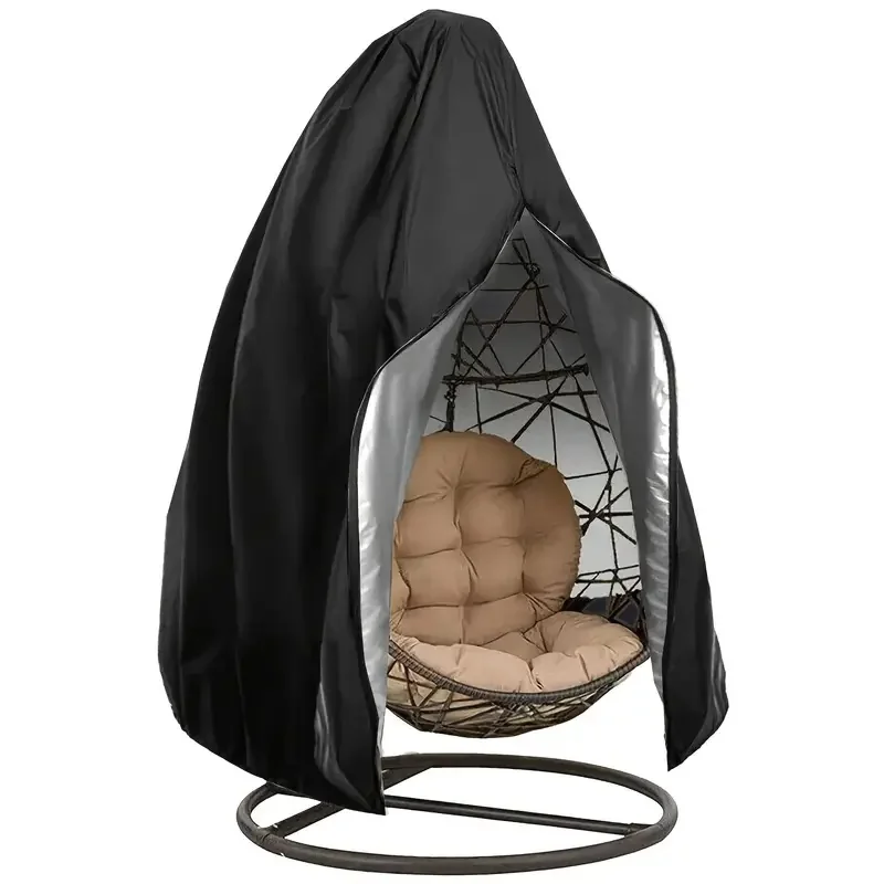 Outdoor Egg Chair Cover - Black - Drawstring & Zipper Design - Fits Outdoor, Garden, Patio Rattan Egg-Shaped Swing Chairs