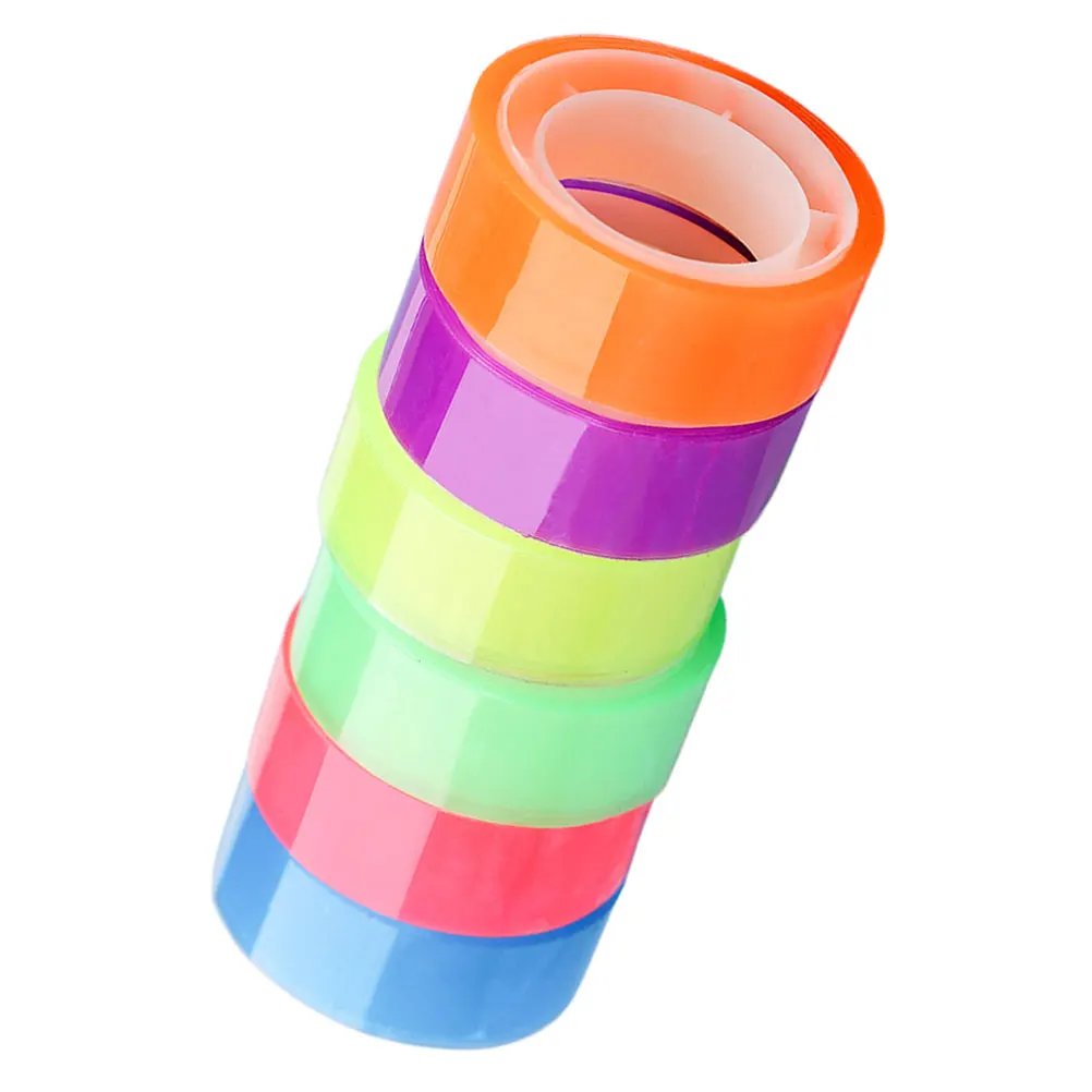 6 롤 다채로운 투명 테이프 다목적 와시 스타일 접착제 학교 사무실 가정용 저널링 스크랩북 카드