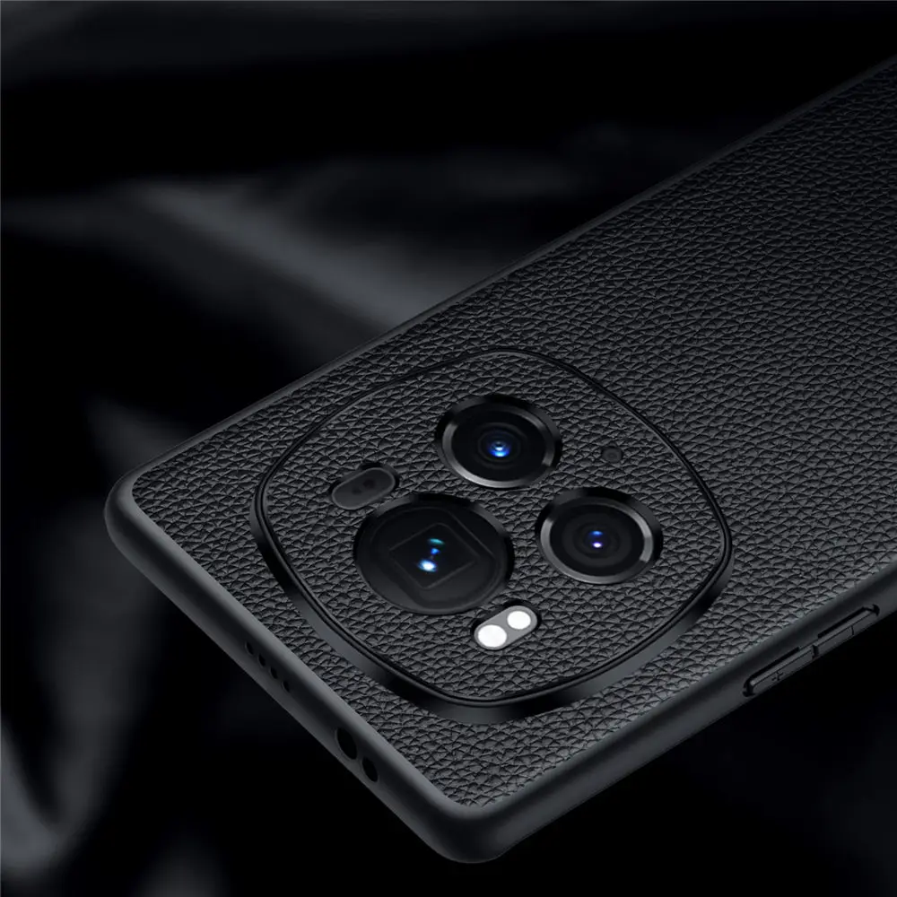 Genuine Cowhide Leather Litchi Slim Case for Honor Magic6 Pro/6 Business Back Cover