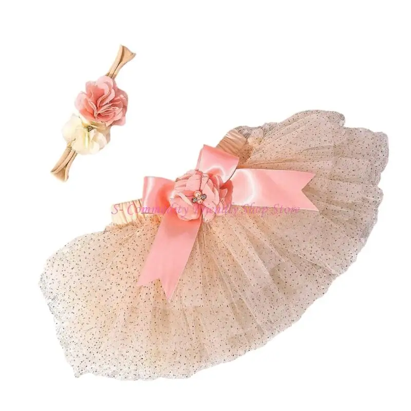 85ae Vestido bebé niña fotografía brillante con arco y flores cabello - imagen 5