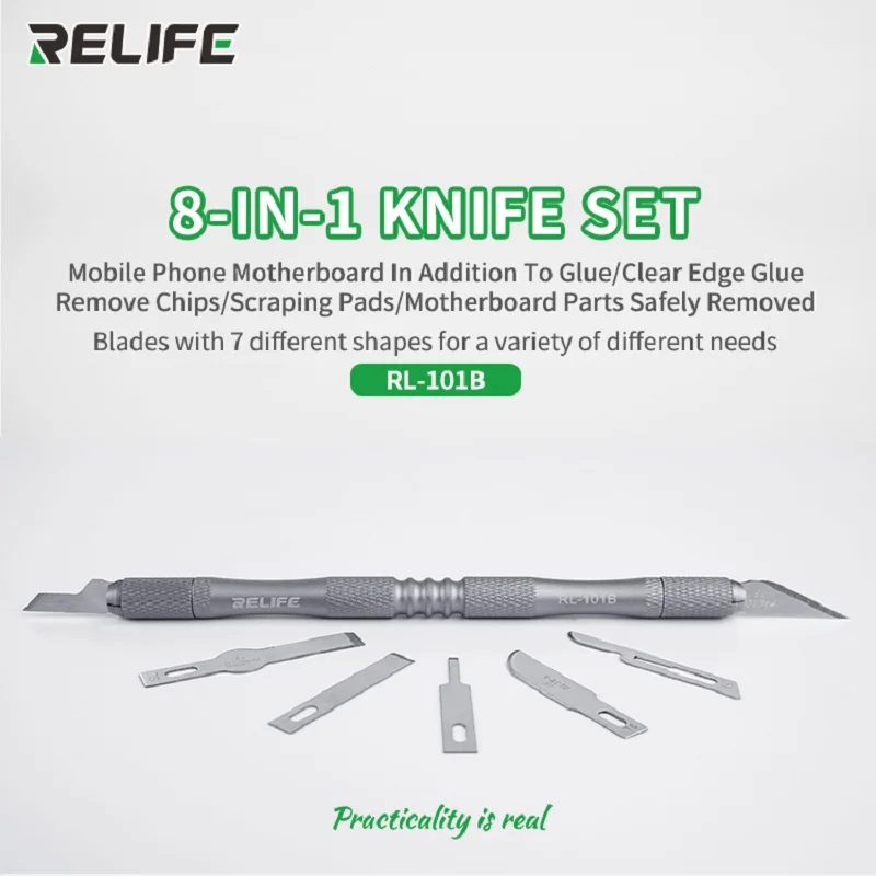 RELIFE RL-101B 8-in-1 Knife Set Mobile Phone Motherboard BGA PCB IC Chip Chipest Glue Removal Cutter Tool High Toughness