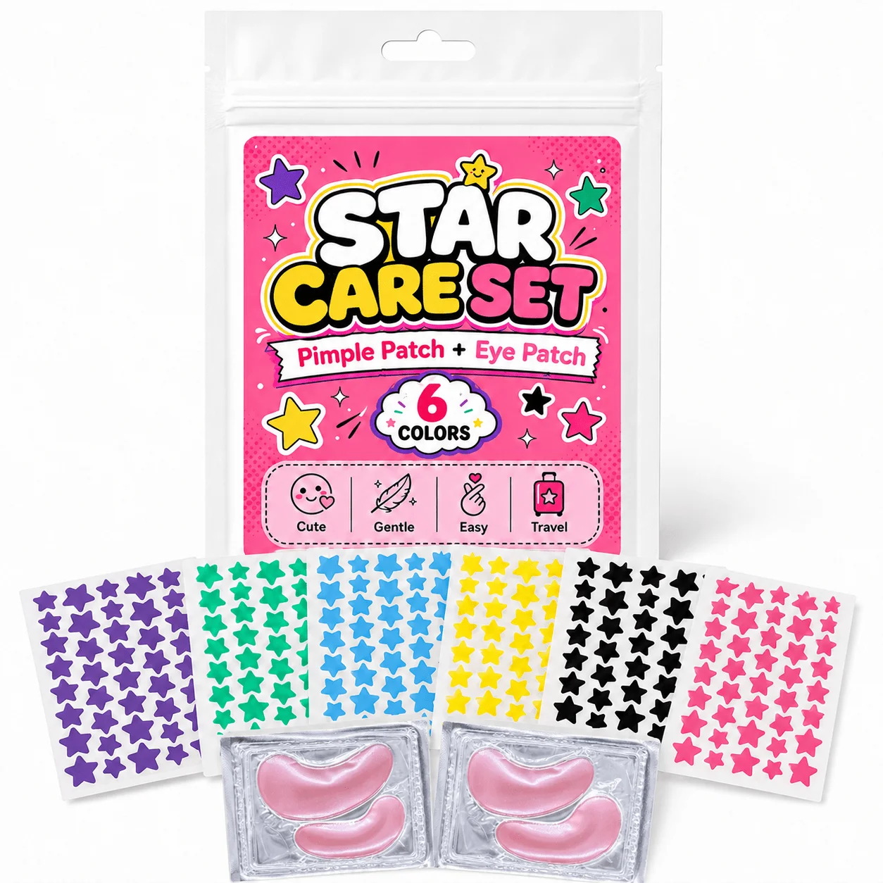 240 pcs+2 pairs/480 pcs+2 pairs Colorful star pimple patches & under-eye patches, daily use, face stickers, concealing.