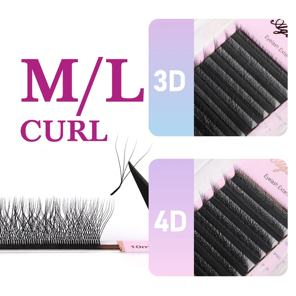 AGUUD W Lashes Extension L LU(M) Curl Mink 3D 4D W-รูปปริมาณพัดลม Bloom Lash อัตโนมัติดอกขนตา