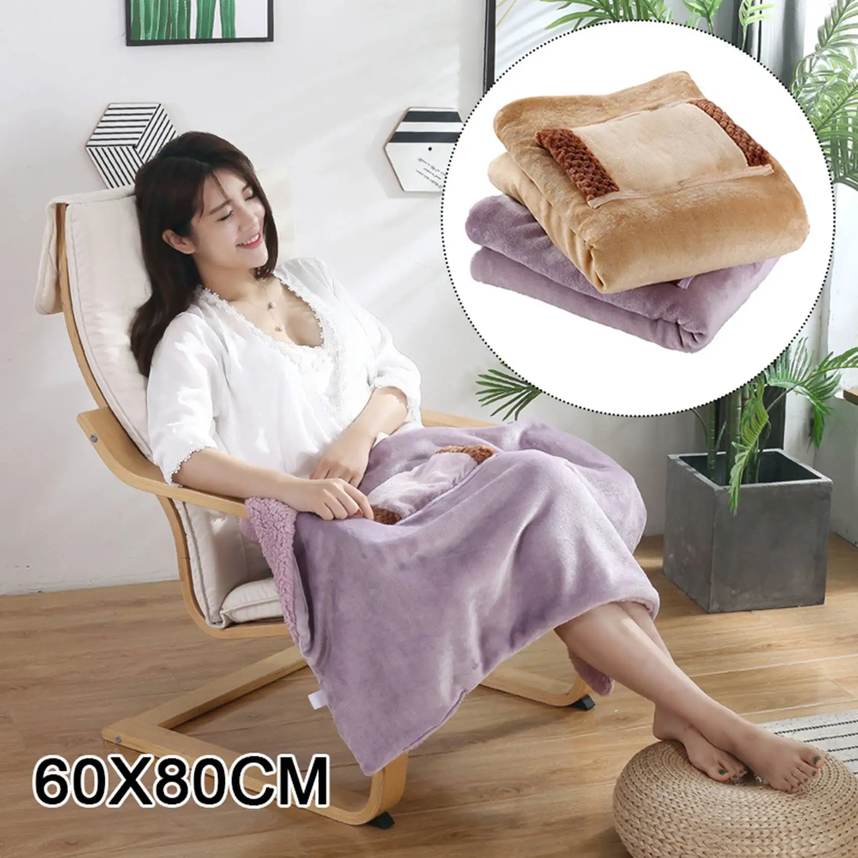 USB Electric Blanket Heater Bed Soft Thicker Warmer Machine Washable Thermostat Electric Heating Mat (Camel Color)