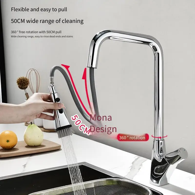 Stainless Steel Kitchen Pulling Faucet All Copper Household Sink Vegetable Basin Hot and Cold Universal Pull-out Water Tap
