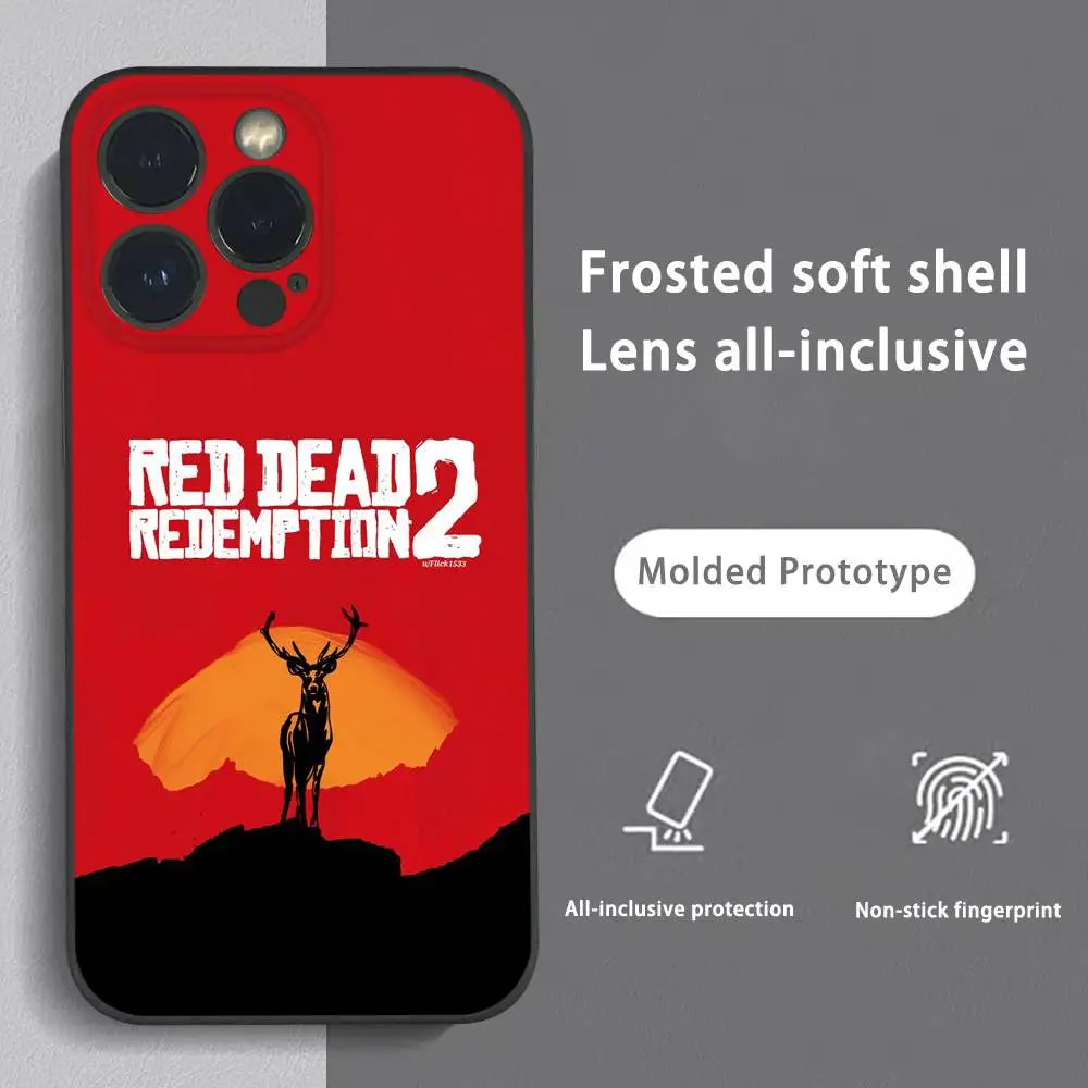 حافظة هاتف رائعة R-RDR2 لهاتف آيفون 16 15 14 13 برو ماكس بلس ميني أسود بلوري ناعم شل فوندا