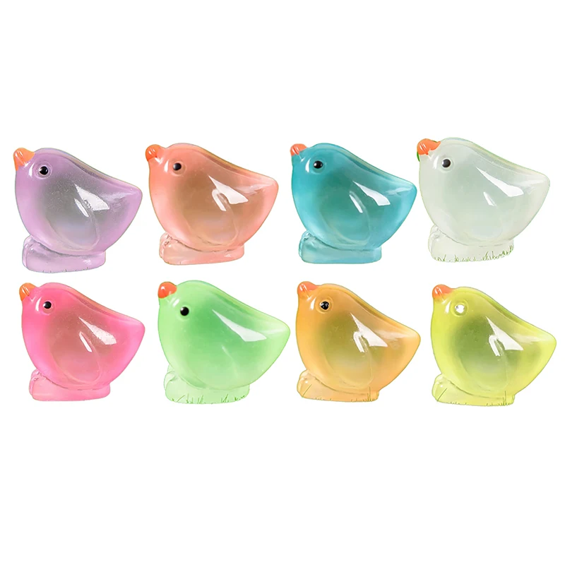 2Pcs Luminous Color Chick Ornament Mini Cartoon Animal Doll Micro Landscape Decoration Dollhouse Miniature Toy