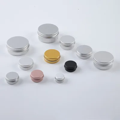 

50pcs Aluminum Candle Jar Refill Metal Container Empty Cream Lip Balm Tin Box Hair Wax Pot Silver Can 15g 30g 50g 100g 200g 250g