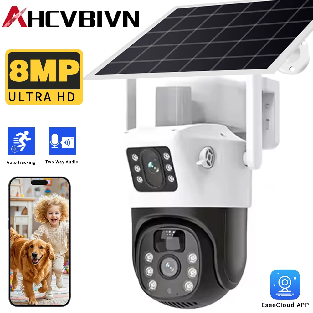

4K 8MP Dual-lens WiFi Solar Camera Outdoor PTZ IP Dual-screen Automatic Tracking Wireless CCTV Video Surveillance Camera