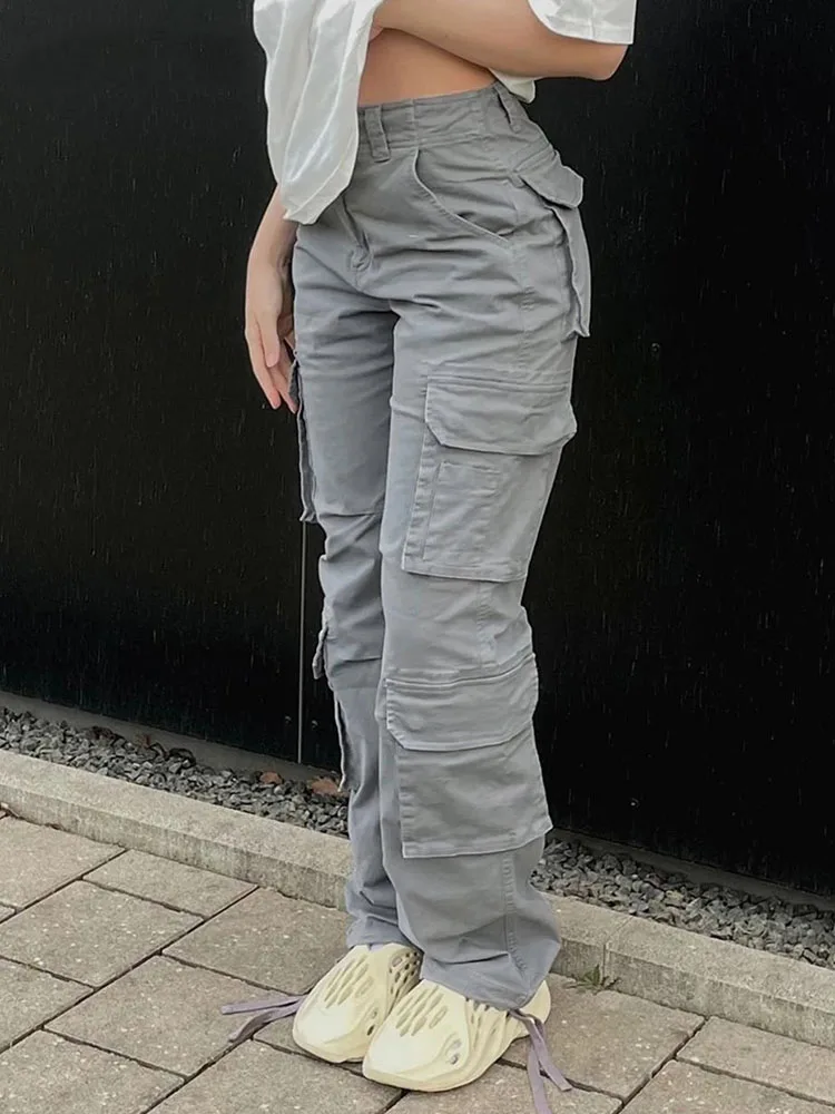 Vintage Cargo Pants Baggy Jeans Women Fashion 90s Streetwear Pockets Wide Leg High Waist Straight Y2k Denim Trousers Overalls