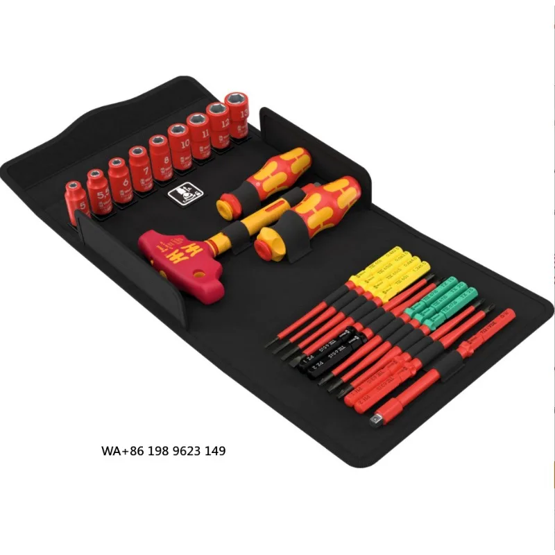 Compact Hand-Powered 24-Piece All-Rounder Insulated Tool Set OEM Electrical Work Screwdrivers Sockets Pliers Roll-Up Pouch