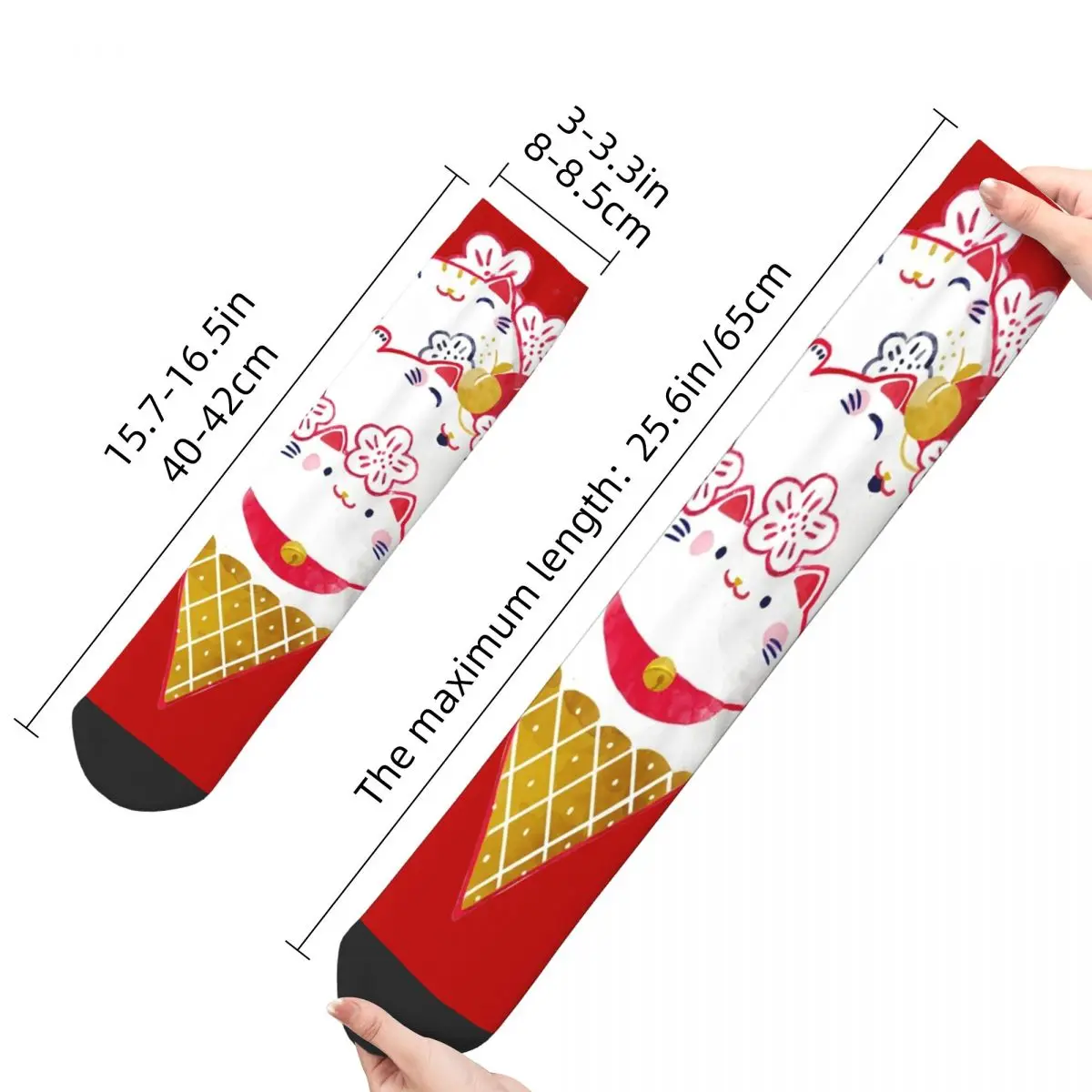 Calcetines de baloncesto Retro Lucky Cat Maneki Neko, lindos calcetines de tubo medio de poliéster para Unisex, transpirables