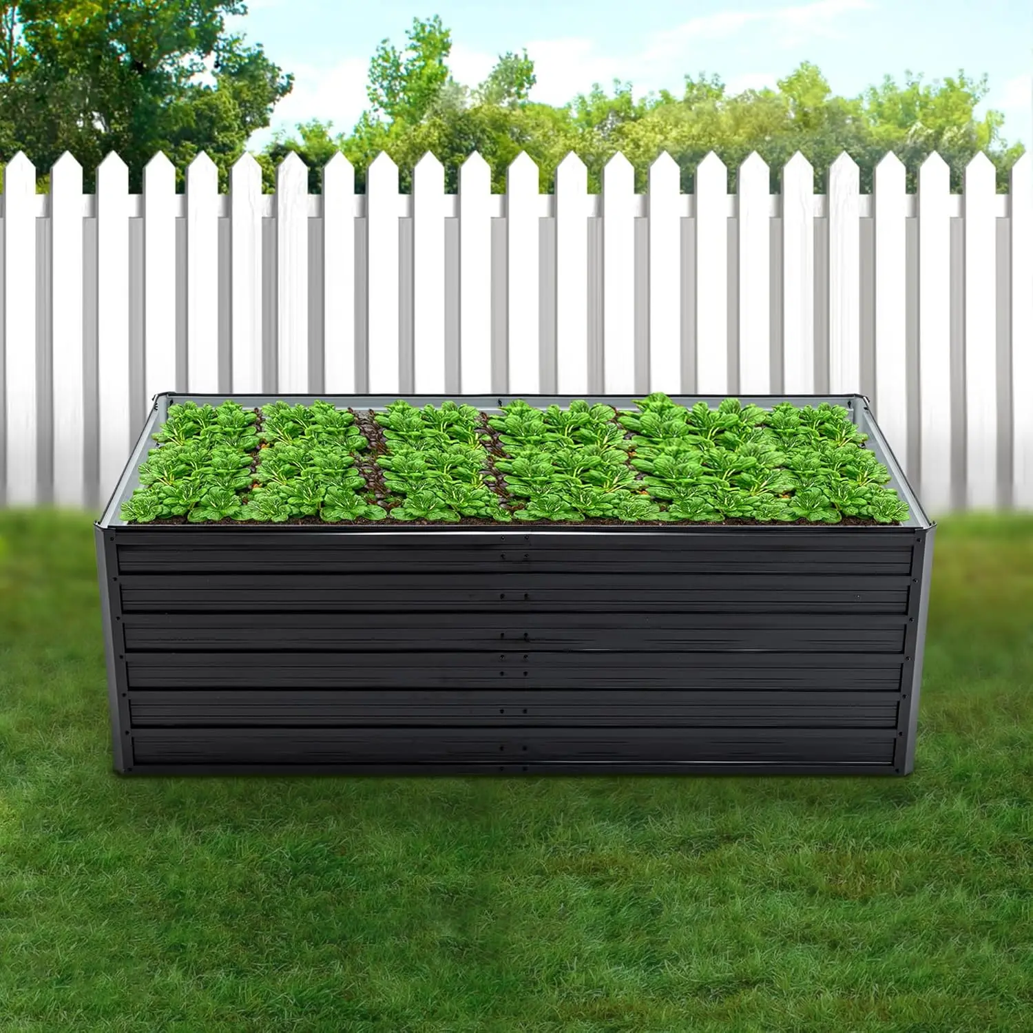 Outdoor Gardening Galvanized Steel Planter Box in Black - 6x3x2ft for Vegetables, Flowers, Herbs and Succulents view 6
