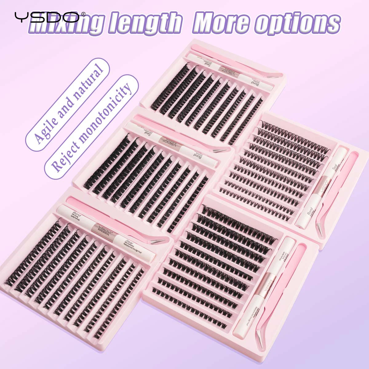 DIY Clusters Eyelash Extension Bond and Seal 2 in 1Individual Lashes Kit Mixed Tray Natural Faux Mink False Cilios Makeup Tools