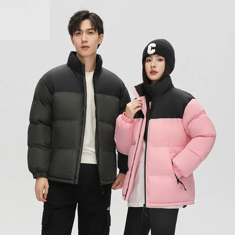 

2023 New Patchwork Cotton-Padded Coat Couples Winter Youth Fashion Cotton-Padded Jacket Men And Women Loose Stand Collar Coat