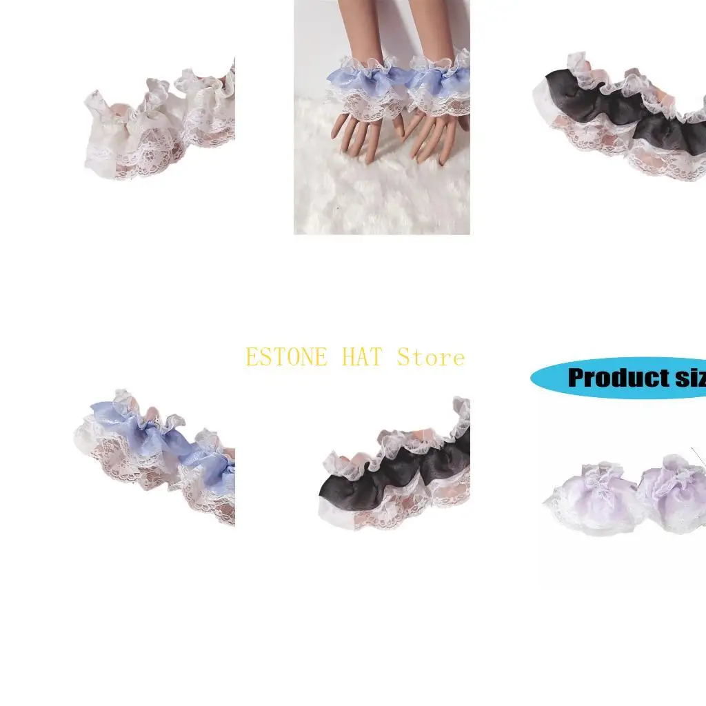 

49MF Elegant Japanese Maid Wrist Cuffs Lace Short Hand Sleeves for Anime Party Wear