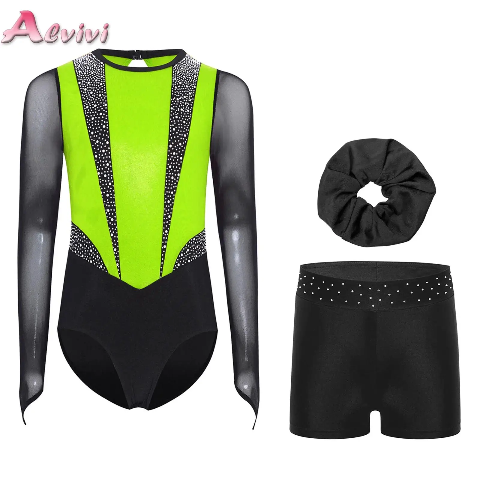 

Children Sportswear Set Ballet Dance Leotard Shorts Headwear Girls Dancewear Suits Rhythmic Gymnastics Figure Skating Jumpsuit