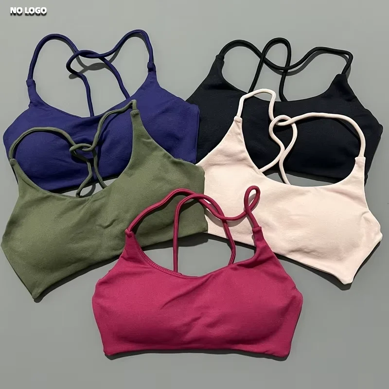 

HISTELLO Sports Bra Women Twist Back Bra Seamless Yoga Underwear High Support Padded Gym Crop Top Stretchy Fitness Sports Halter
