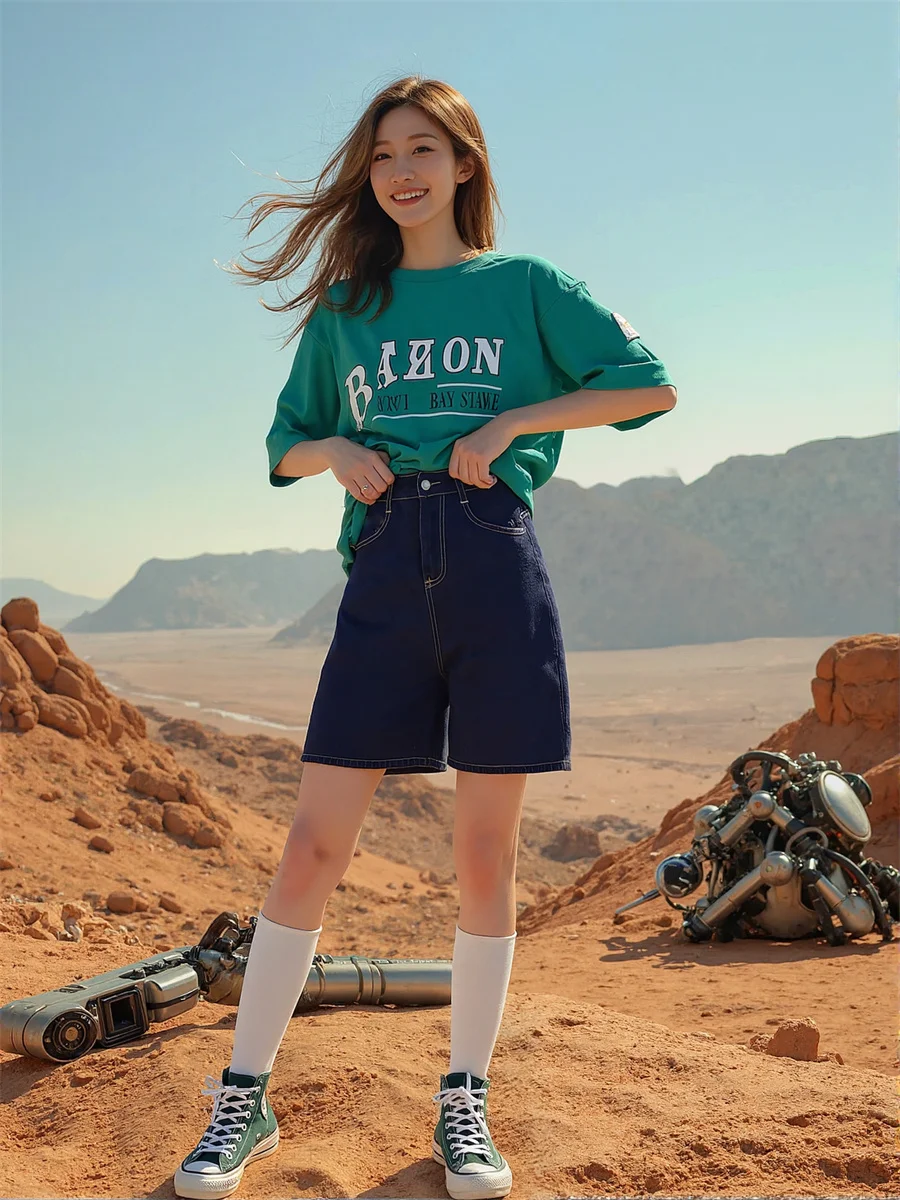 Pantaloncini da donna in tessuto denim Vinatge minuscolo giarrettiera da badminton combinazione diagramma treino corrida motociclista personalizzati