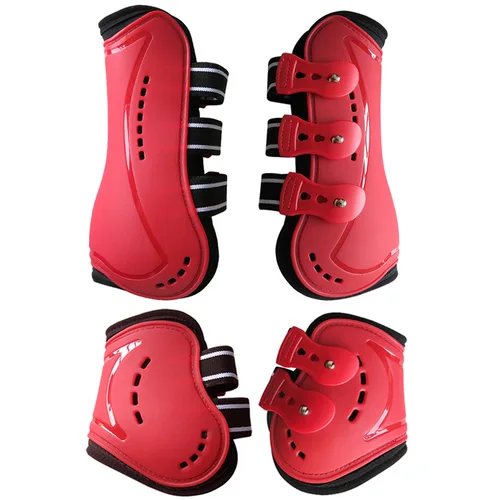 Imagen 2 del producto Protector de pierna de caballo, 2 pares de carcasa de PU, protector de pierna delantero y trasero para caballo, botas protectoras, juego de protectores de piernas con mosca de caballo durante el salto