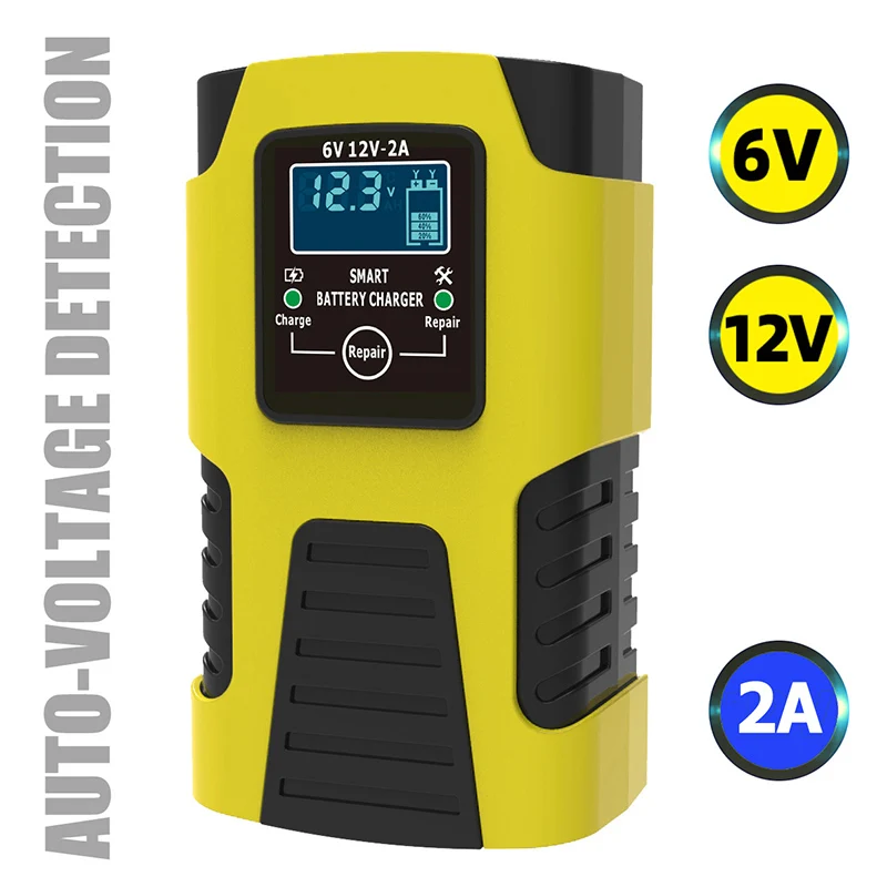 

Automatic 2A 6V 12V Car Battery Charger Lead-Acid GEL AGM Wet Calcium Deep Cycle VRLA Pulse Repair with LCD Display