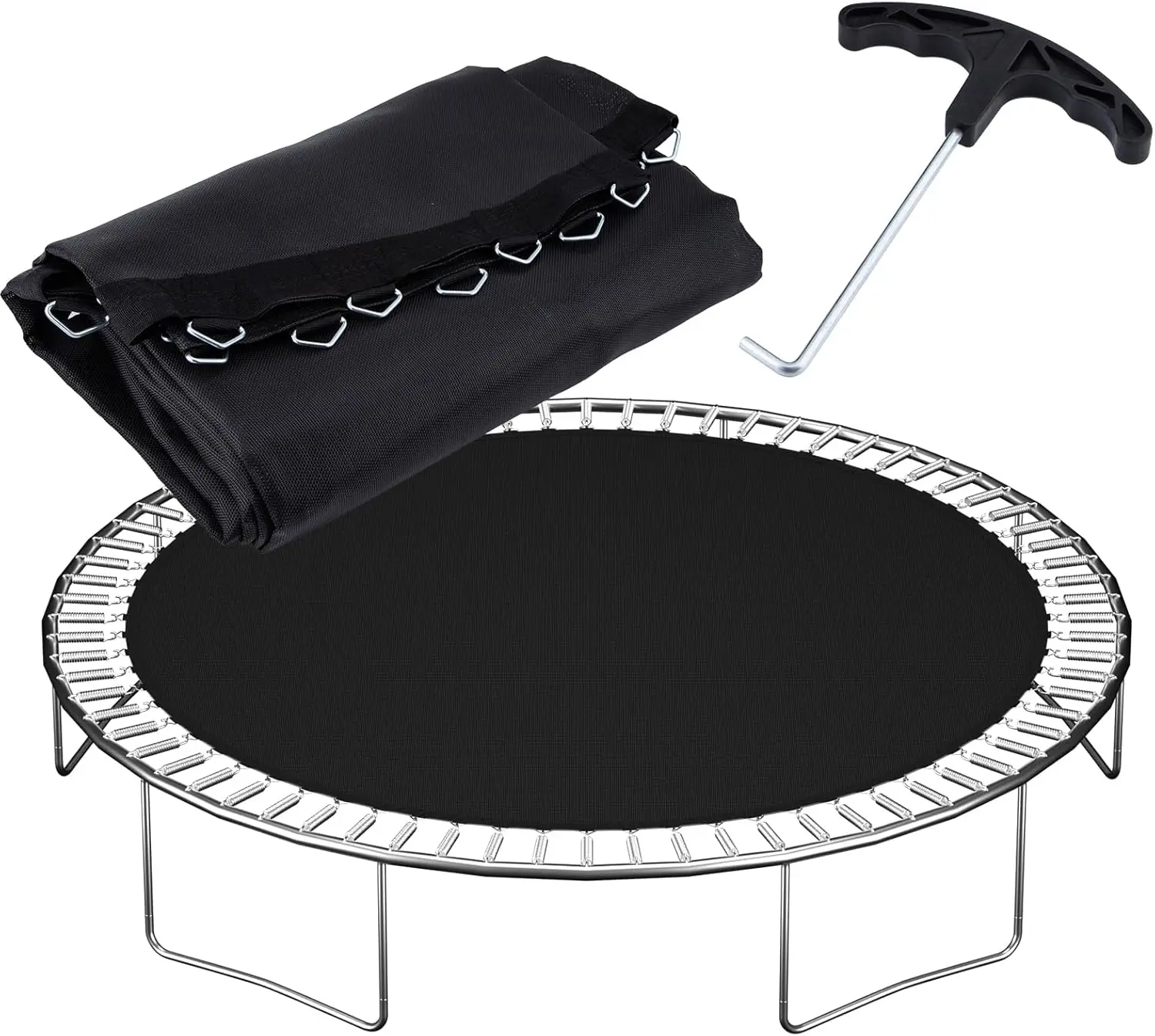 

Replacement Trampoline Mat for 12ft 14ft 15ft Round Frame, 127x72 Rings, UV-Resistant, with V-Hooks & Spring Tool