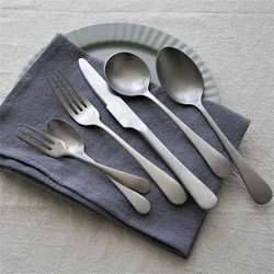 Vintage Tableware 304 Stainless Steel Knife Fork Spoon Dessert Main Meal Tea Pastry Tableware