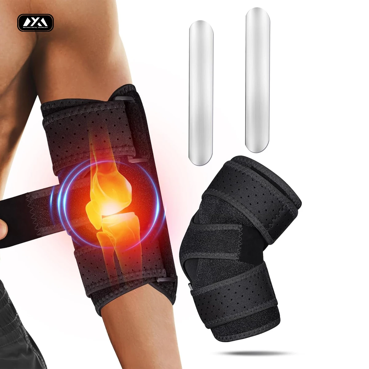 1PC Night Sleep Elbow Brace Stabilizer with 2 Removable Metal Splints for Cubital Tunnel Syndrome Tendonitis Ulnar Nerve Pain Re