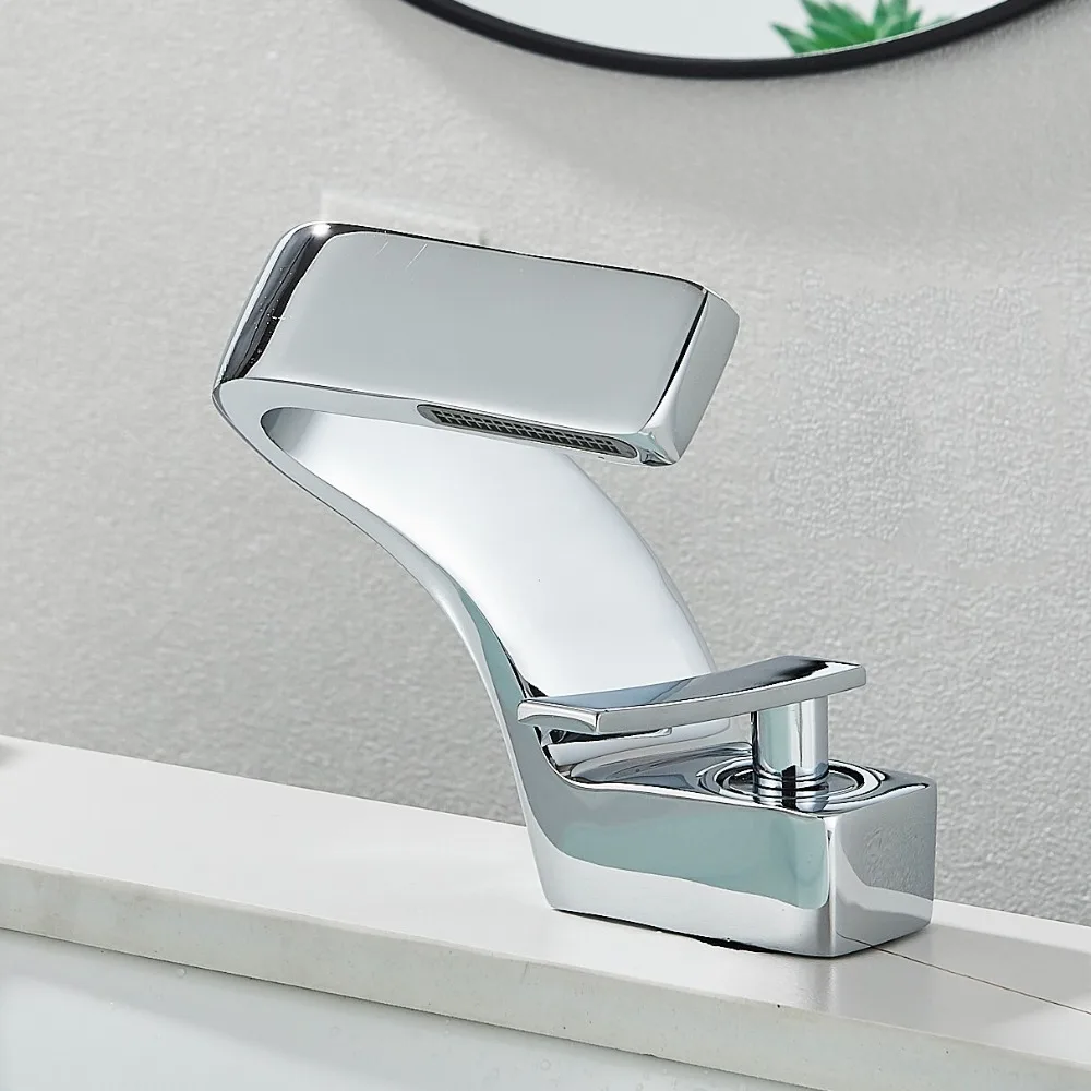 

Chrome Waterfall Bathroom Sink Faucet Single/Hole Handle Basin Vanity Mixer Tap