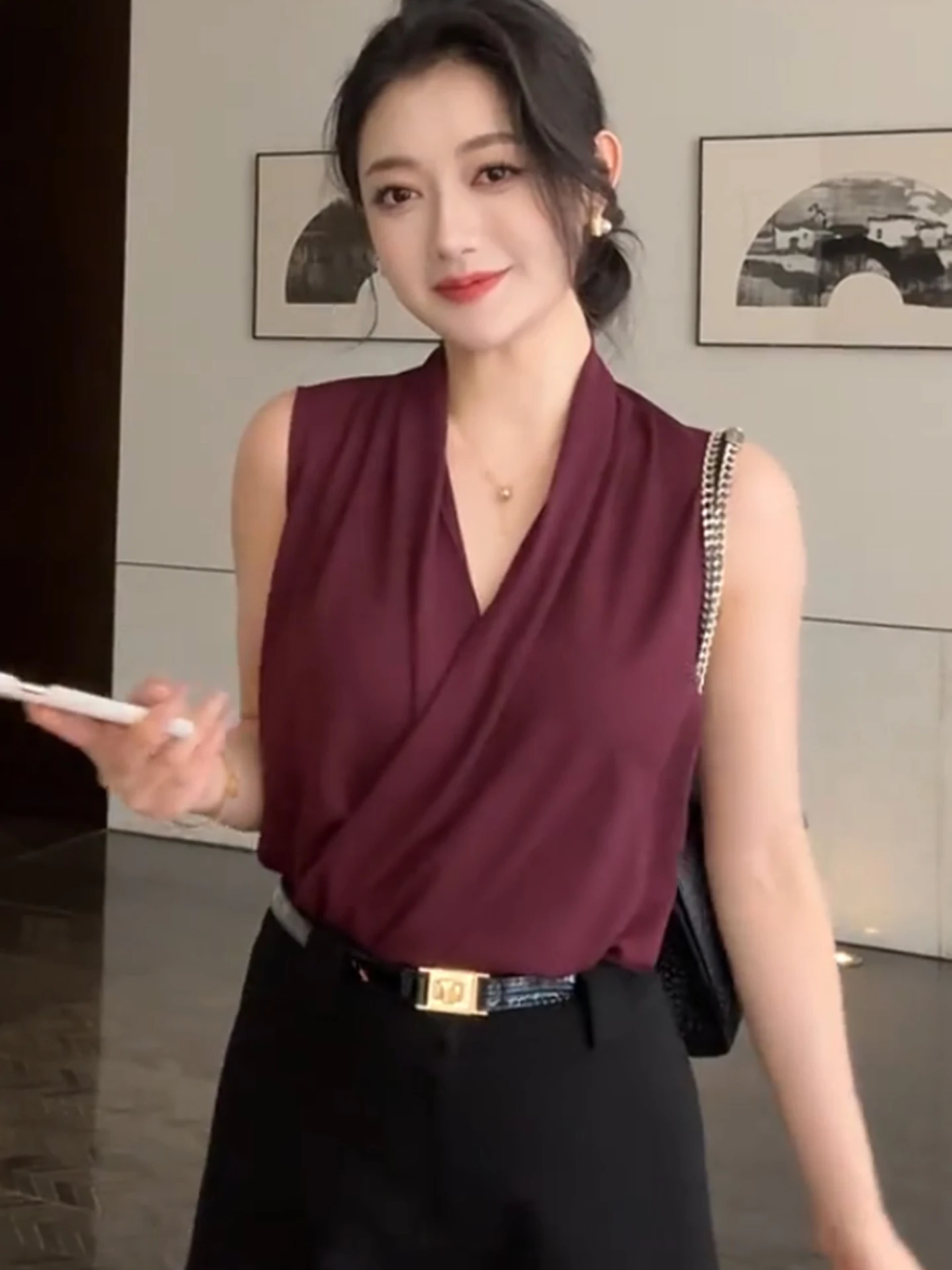 

Ele Color Svel Commuter Sle Women's irt Faionable Summer Design Casual Chic Office Wear Top