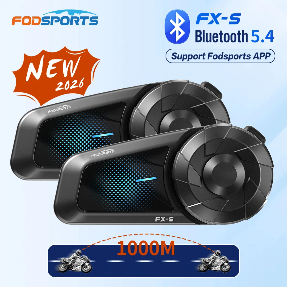 2pcs Fodsports FX-S Motorcycle Intercom Bluetooth Helmet Headset Wireless Moto Interphone,1000M,BT5.4,Support APP