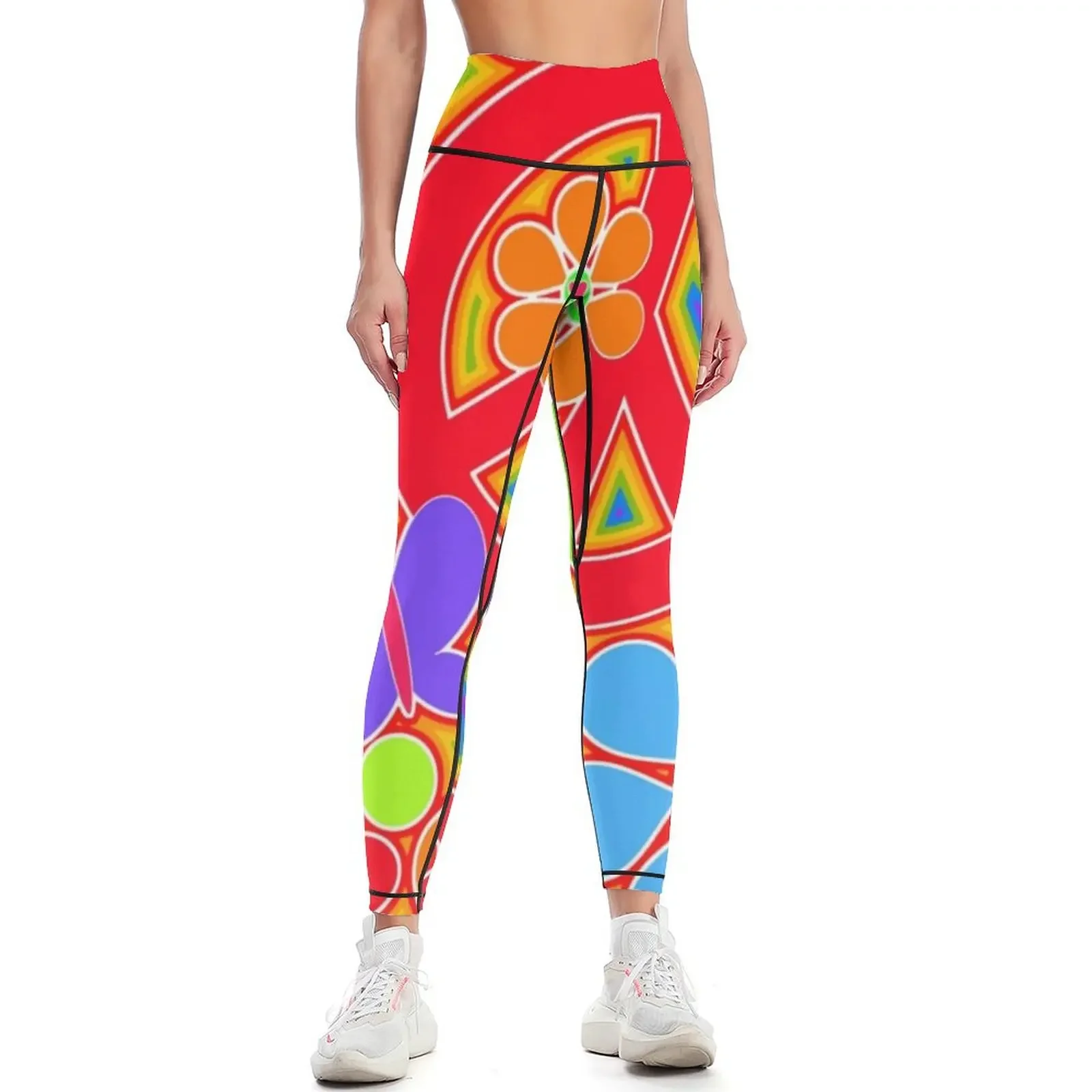 

Rainbow Pop Art Colorful Peace and Love Flower Power Art Leggings sports for push up sport pants Womens Leggings