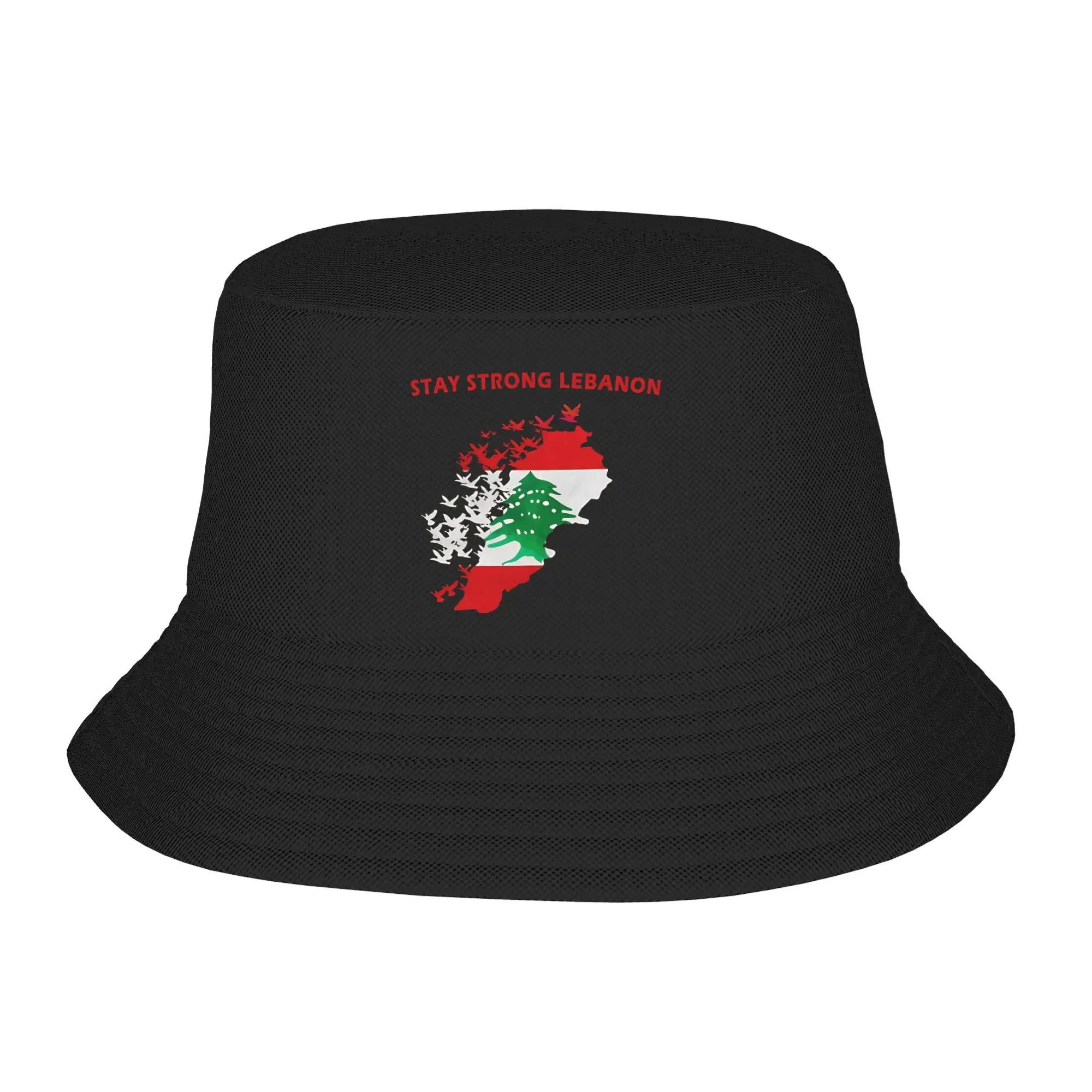 Lebanon Map Flag  Bucket Hat Stay Strong Lebanon Fisherman Caps Portable Fishing Visor Hats For Unisex Casual Printed Cap