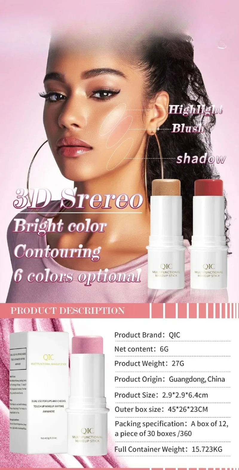 

3D Contour Stick Waterproof For Natural Sculpting Blush All Day Wear Highlighter Shadow & Blush Cream Makeup Pen