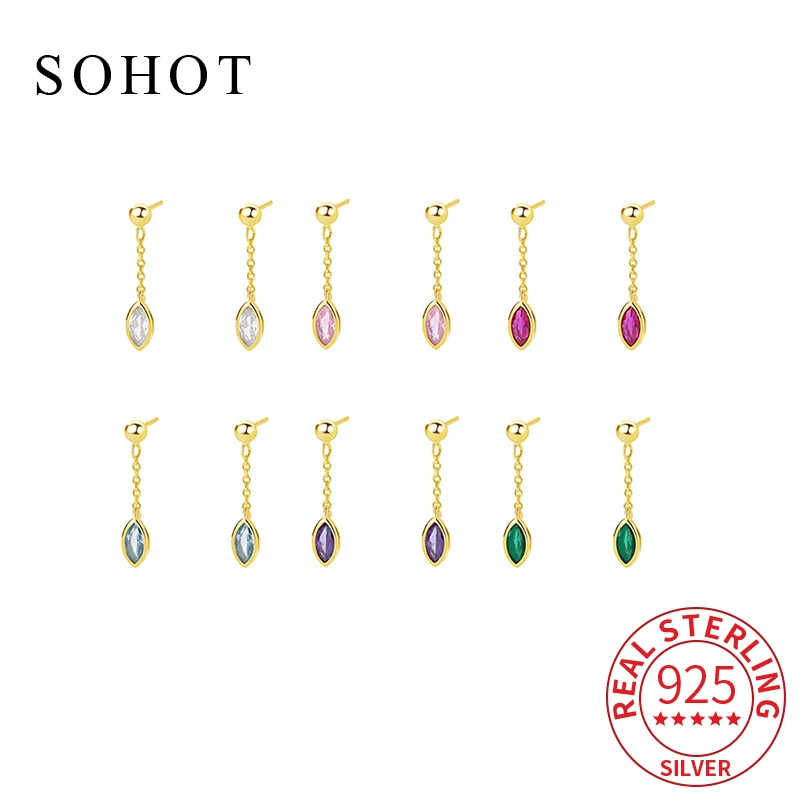 

Real 925 Sterling Silver Mini Colorful Zircon Tassels Drop Earrings for Charm Women Cute Fine Jewelry Geometric Accessories