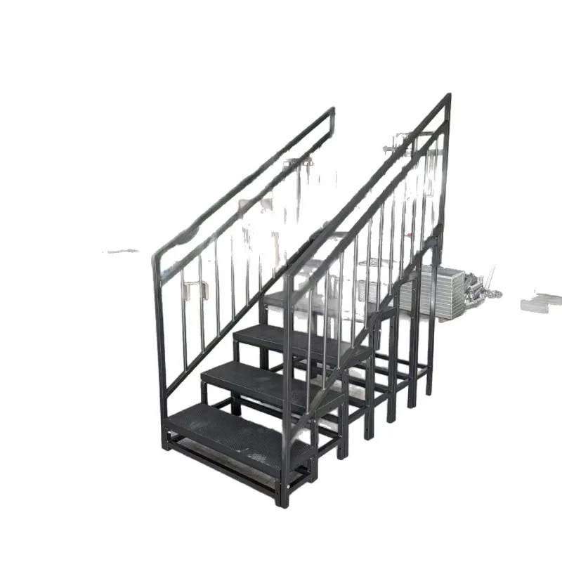 Black aluminum alloy stage stairs, with protective guardrails, special step ladders for performances, chorus ladders